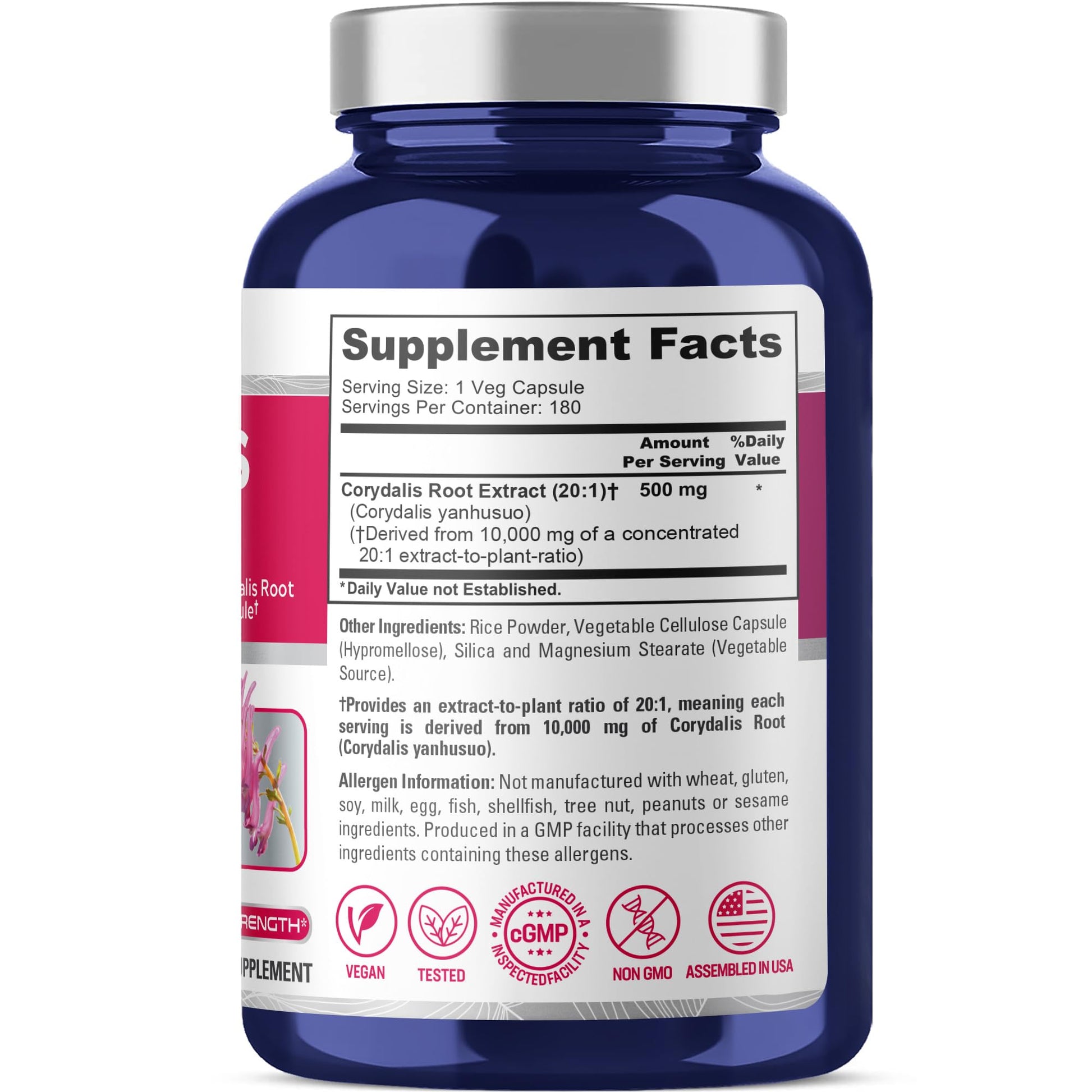 NusaPure Corydalis Root Extract 20:1 - Suitable for Vegetarian/Vegan, Non - GMO - 1000 mg - 180 Capsules - Maple Wellness Supplements