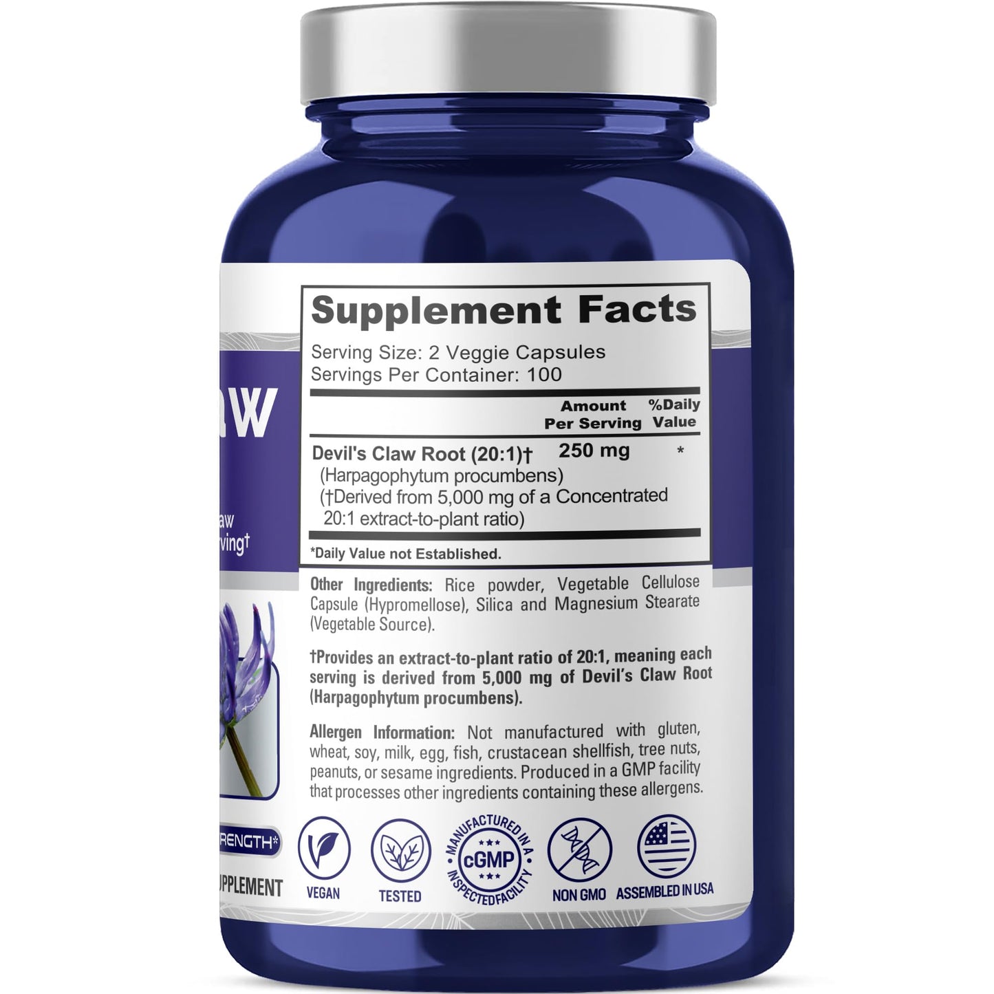 NusaPure Devil's Claw 20:1 Extract, 250 mg Equivalent to 5000mg, 200 Veggie Capsules, Concentrated Root Extract, Devils Claw Herbal Supplement, Non-GMO, Vegan Supplement - Maple Wellness Supplements