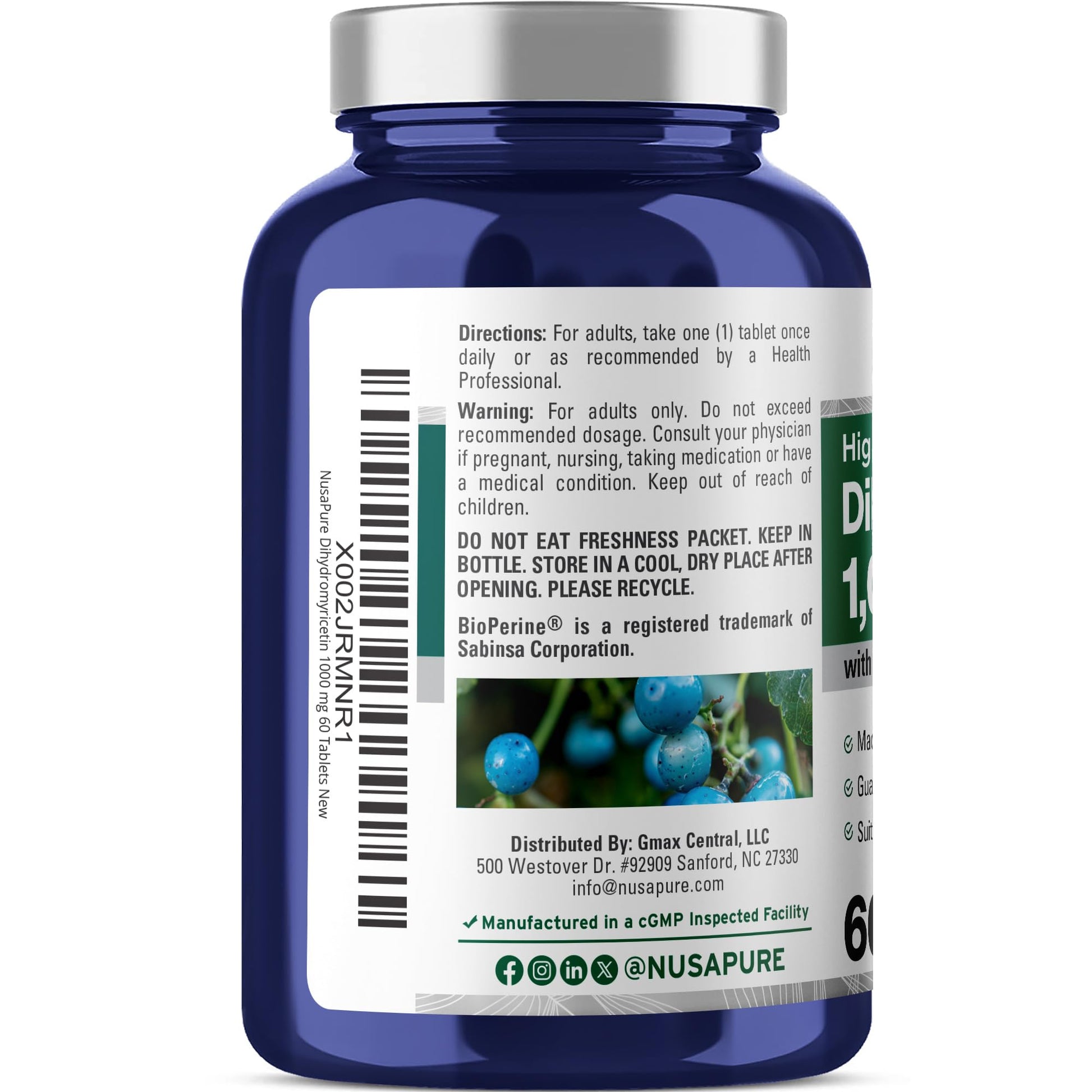 NusaPure Dihydromyricetin (DHM) 1,000mg 60 Veggie Tablets (No GMO & 100% Vegetarian) - Maple Wellness Supplements