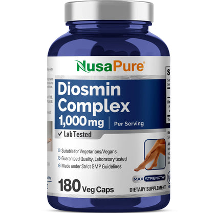 NusaPure Diosmin Complex 1,000mg per Serving 180 Veggie Caps (Non-GMO, Vegan) Citrus Aurantium - Maple Wellness Supplements