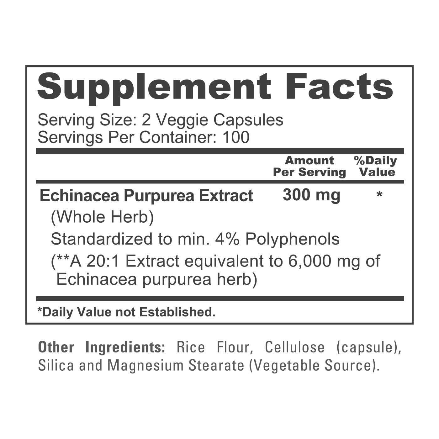 NusaPure Echinacea 20:1 Extract, 300 mg Equivalent to 6,000mg 200 Veggie Caps, Vegan, Non-GMO, Gluten Free Supplement - Maple Wellness Supplements