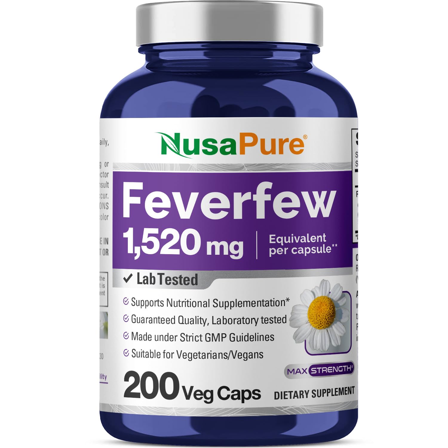 NusaPure Feverfew Extract 4:1 - Suitable for Vegetarian/Vegan, Non - GMO - 1520mg 200 Capsules - Maple Wellness Supplements