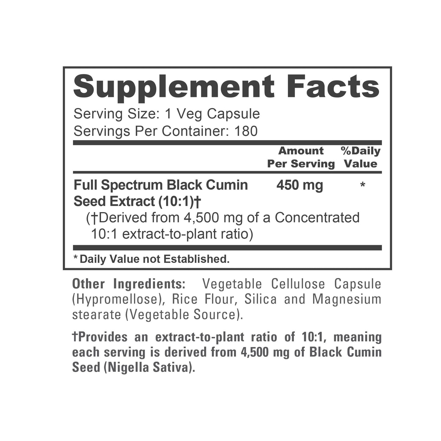 NusaPure Full Spectrum Black Cumin Seed 10:1 Extract, 450 mg Equivalent to 4,500mg 180 Veggie Powder Caps Non-GMO, Vegan Non-Oily - Maple Wellness Supplements