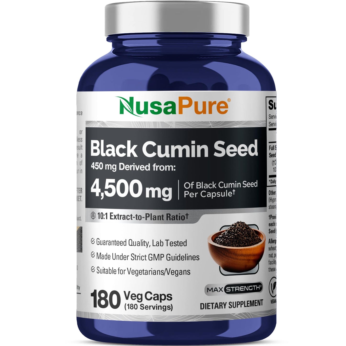 NusaPure Full Spectrum Black Cumin Seed 10:1 Extract, 450 mg Equivalent to 4,500mg 180 Veggie Powder Caps Non-GMO, Vegan Non-Oily - Maple Wellness Supplements