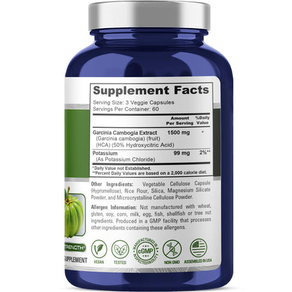 NusaPure Garcinia Cambogia 180 Veggie Capsules 1500mg (Vegetarian, Non-GMO, Vegan) - Maple Wellness Supplements