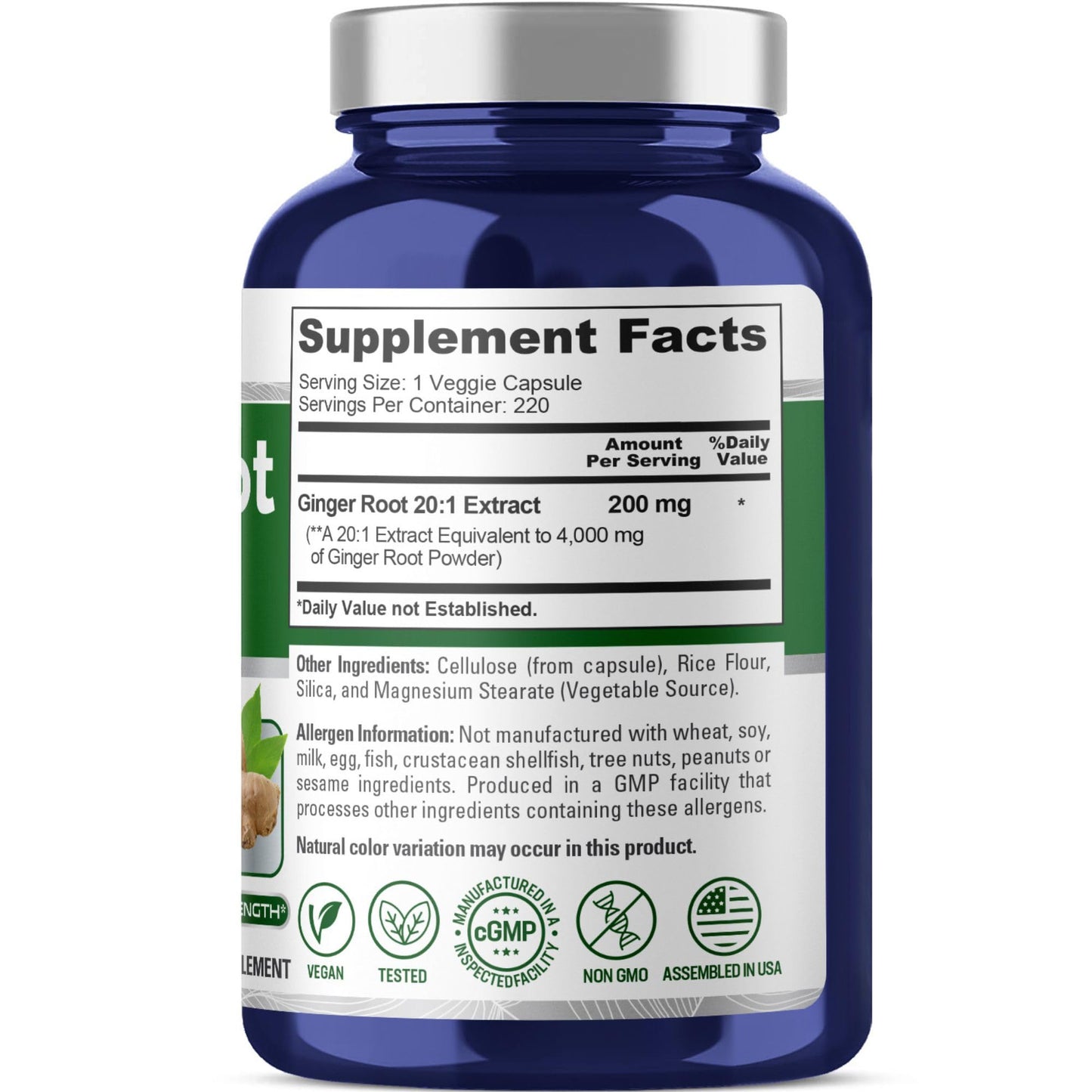 NusaPure Ginger Root Capsules 20:1 Extract, 200 mg Equivalent to 4,000mg per Veggie Caps | 220 Count | Non-GMO & Vegan - Maple Wellness Supplements