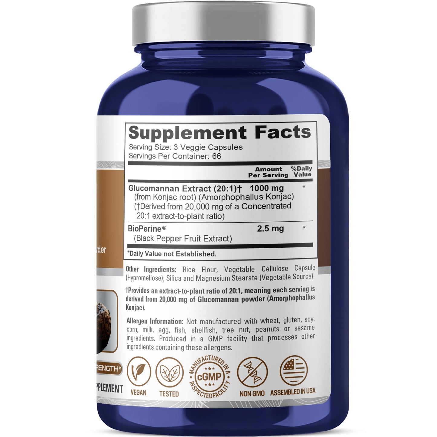 NusaPure Glucomannan 20,000 mg per Serving 200 VCaps (20:1 Extract, BioPerine Non-GMO, Vegan) Konjac Root - Maple Wellness Supplements