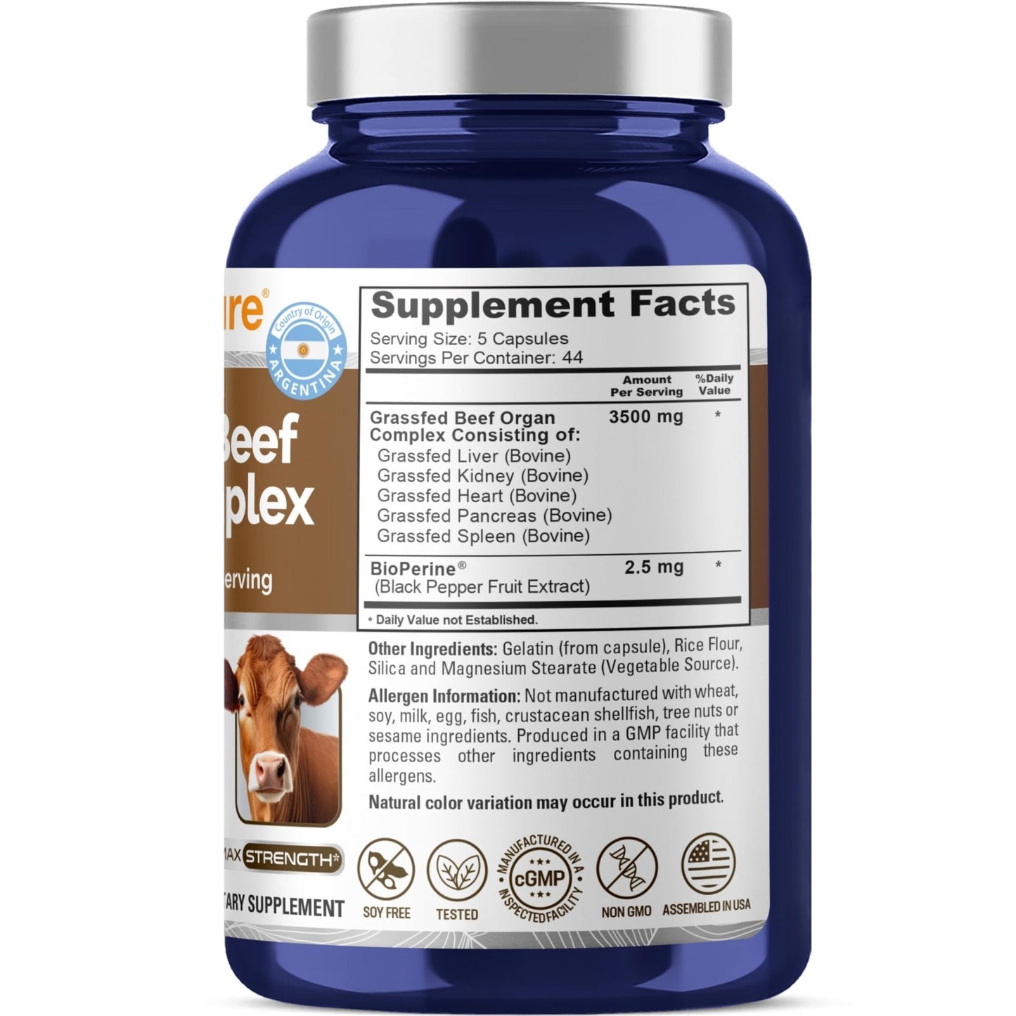 NusaPure Grass Fed Beef Organ Complex | 220 Capsules | Pasture Raised | with Desiccated Liver, Kidney, Pancreas, Heart, Spleen | Soyfree Non-GMO, Bioperine - Maple Wellness Supplements