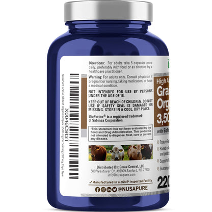 NusaPure Grass Fed Beef Organ Complex | 220 Capsules | Pasture Raised | with Desiccated Liver, Kidney, Pancreas, Heart, Spleen | Soyfree Non-GMO, Bioperine - Maple Wellness Supplements