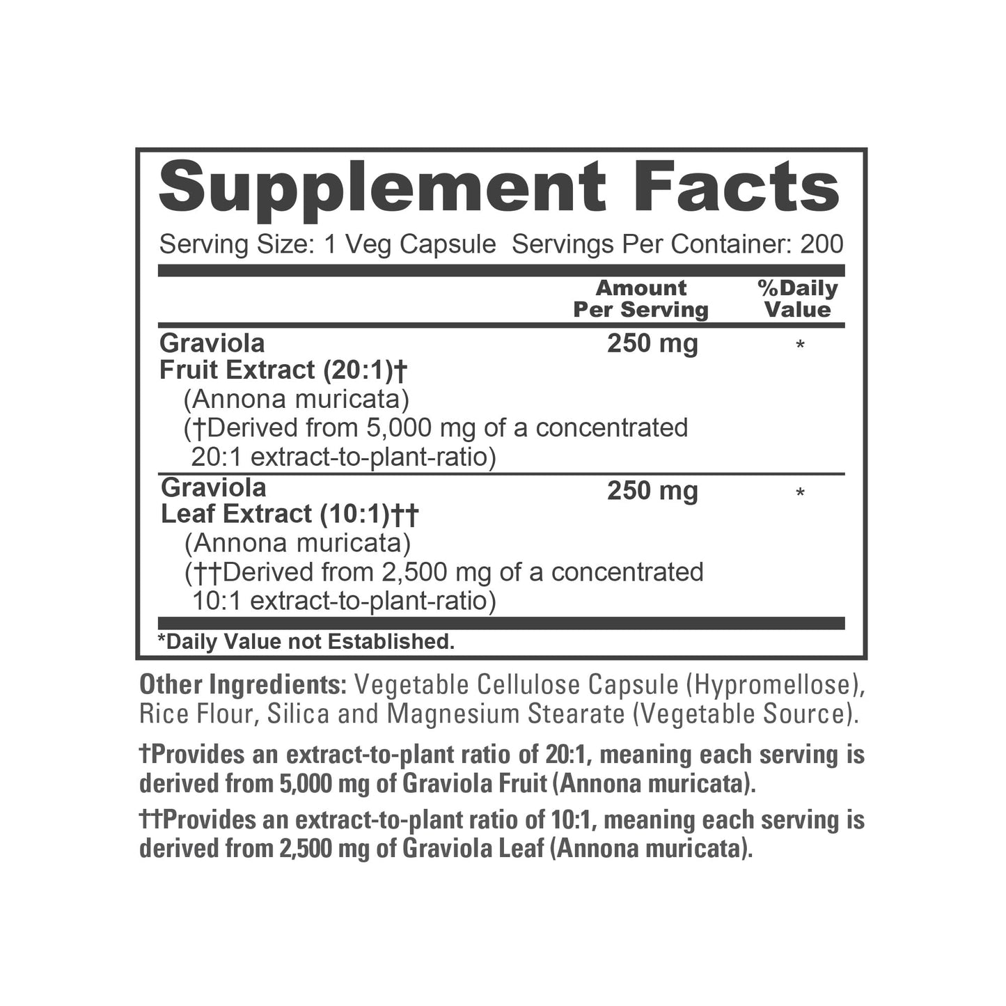 NusaPure Graviola 20:1 & 10:1 Extract - Suitable for Vegetarian/Vegan, Non- GMO - 7500 mg - 200 Capsules - Maple Wellness Supplements