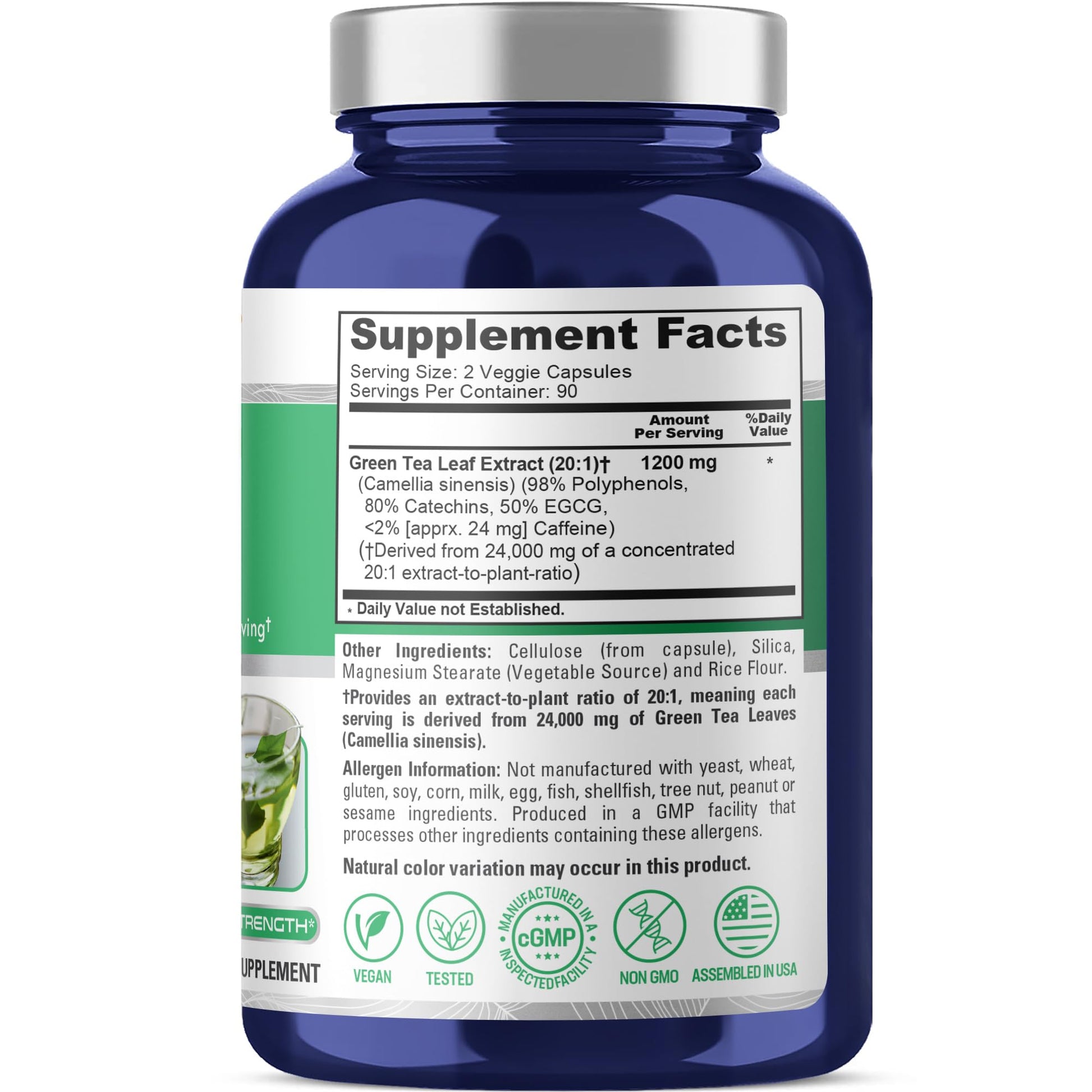 NusaPure Green Tea 20:1 Extract, 1200 mg Equivalent to 24000mg, 180 Vegan Capsules, 50% EGCG, 98% Polyphenols, 80% Catechins - Maple Wellness Supplements