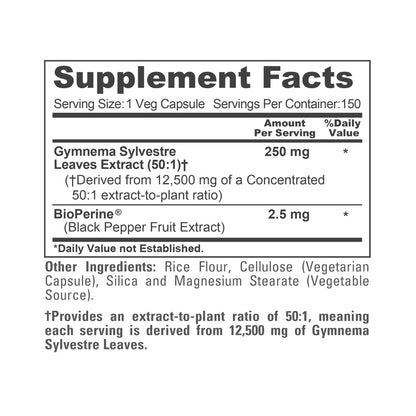 NusaPure Gymnema Sylvestre 50:1 Extract, 250 mg Equivalent to 12,500mg Per Vegan Caps - 150 Count (Non-GMO, Vegan, Bioperine) - Maple Wellness Supplements