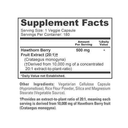 NusaPure Hawthorn Berry 20:1 Extract, 500 mg Equivalent to 10,000 mg 180 Veg Caps, Suitable for Vegetarians, Vegan, Non-GMO Dietary Supplement - Maple Wellness Supplements