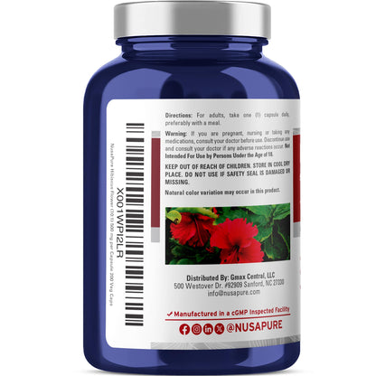 NusaPure Hibiscus Flower 10:1 Extract, 500 mg Equivalent to 5000mg 200 Vegetarian Caps (Non-GMO, Vegan) - Maple Wellness Supplements