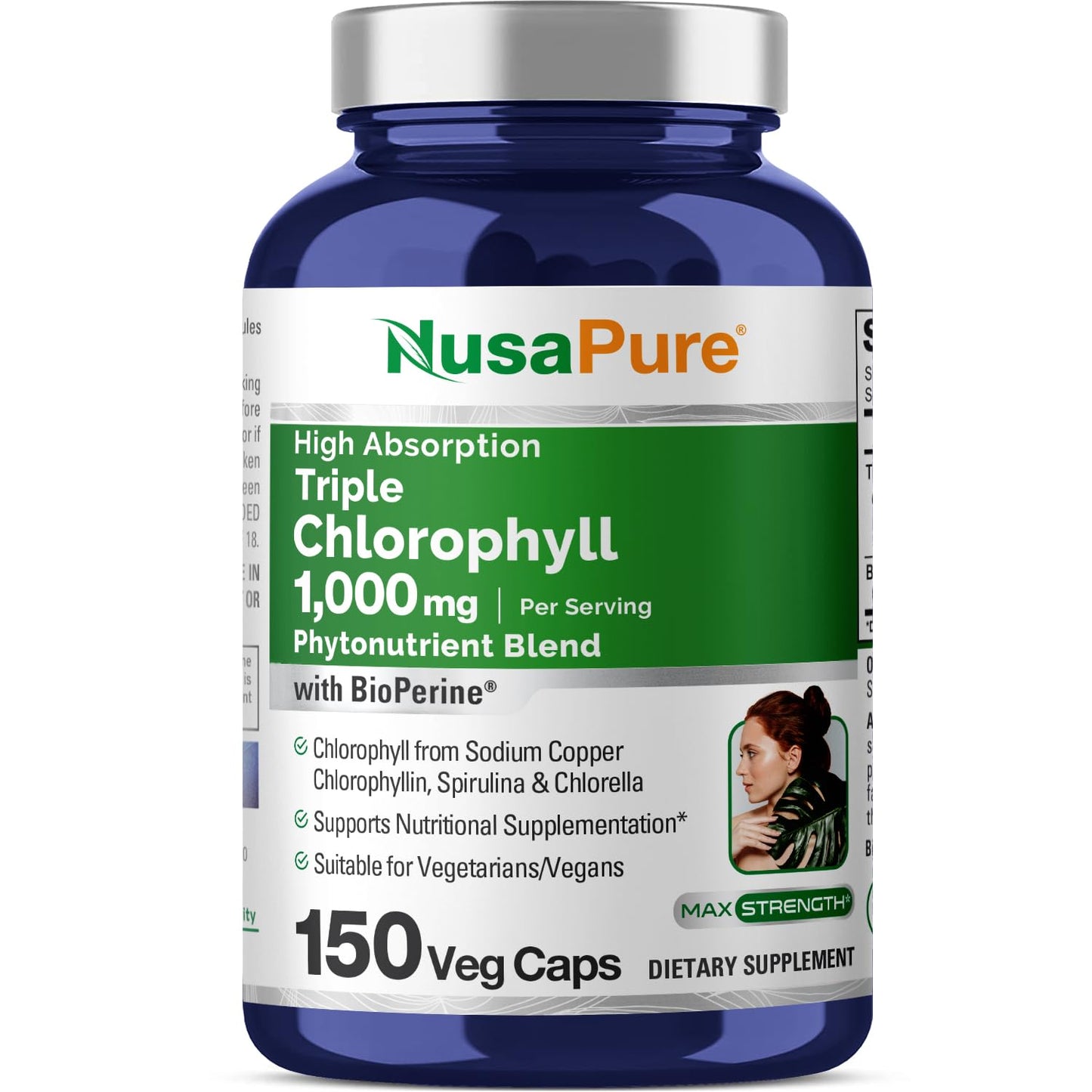 NusaPure High Absorption Triple Chlorophyll 1000 mg 150 Veg Caps Suitable for Vegetarians and Vegans, Non-GMO - Maple Wellness Supplements
