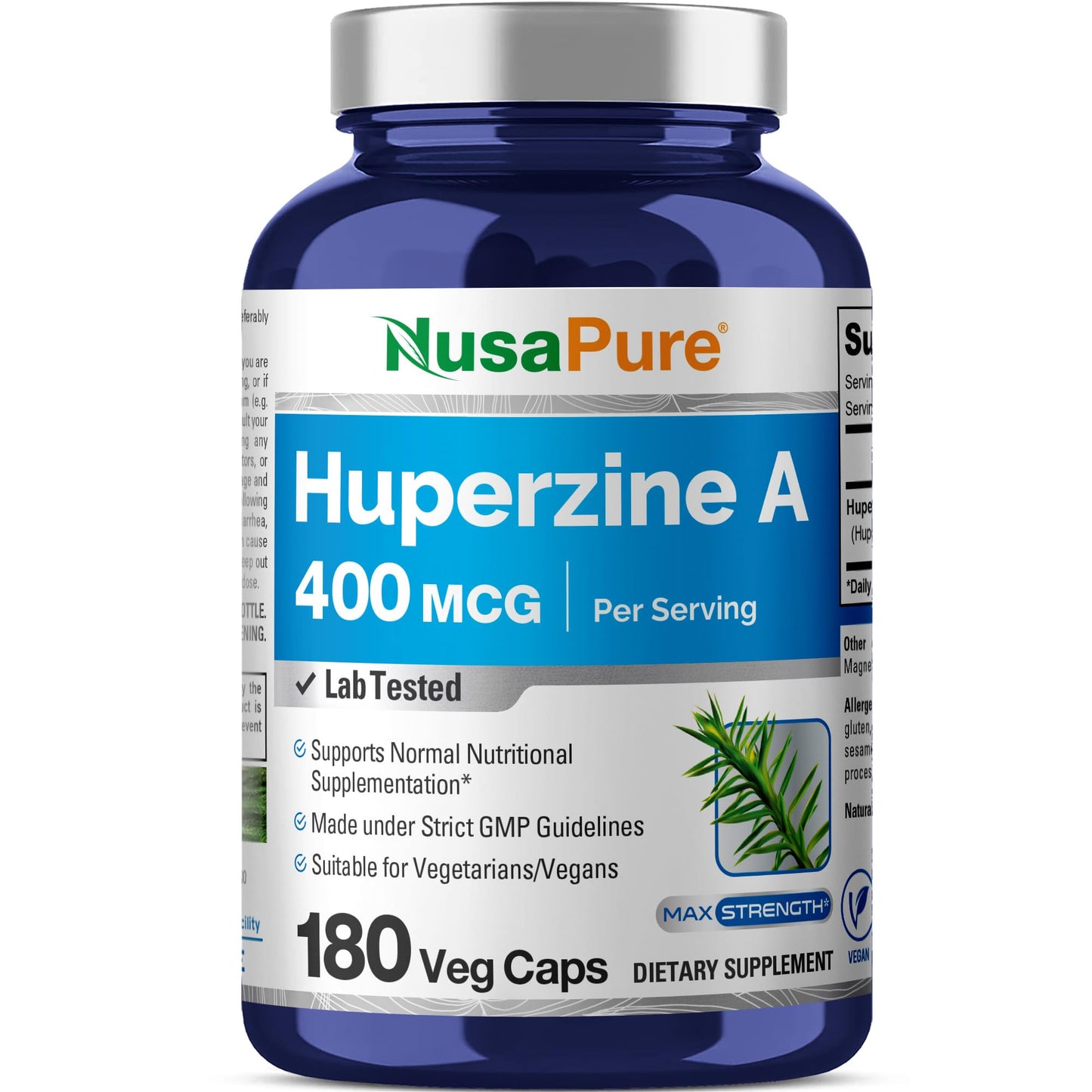 NusaPure Huperzine A 400mcg 180 Veggie Capsules (Vegetarian, Non-GMO, Vegan) - Maple Wellness Supplements