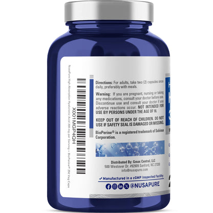 NusaPure Hyaluronic Acid 300mg 250 Veggie Capsules (Non-GMO, Vegan) - Maple Wellness Supplements