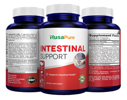NusaPure Intestinal Support for Humans (Non-GMO), Wormwood, Garlic, Black Walnut Hull, 60 Capsules - Maple Wellness Supplements