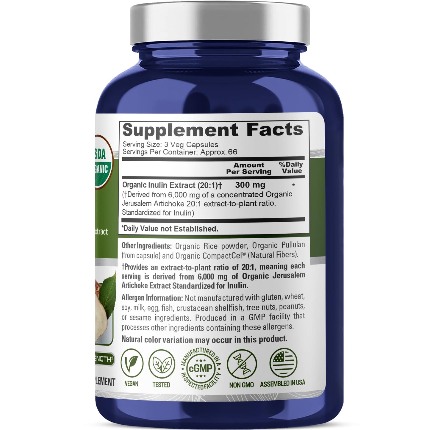 NusaPure Inulin Powder 20:1 Extract, 300 mg Equivalent to 6,000mg | 200 Veg Capsules |USDA Organic Suitable for Vegetarians, Vegan, Non-GMO Supplement - Maple Wellness Supplements