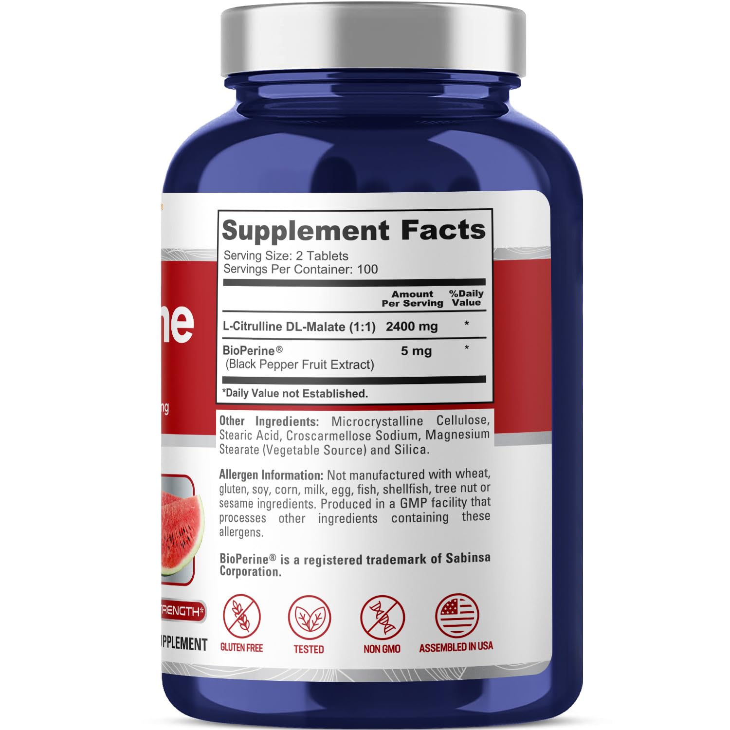 NusaPure L-Citrulline 2,400mg 200 Vegetarian Tablets (Non-GMO, Gluten Free, 100-Day Supply, Bioperine) - Maple Wellness Supplements