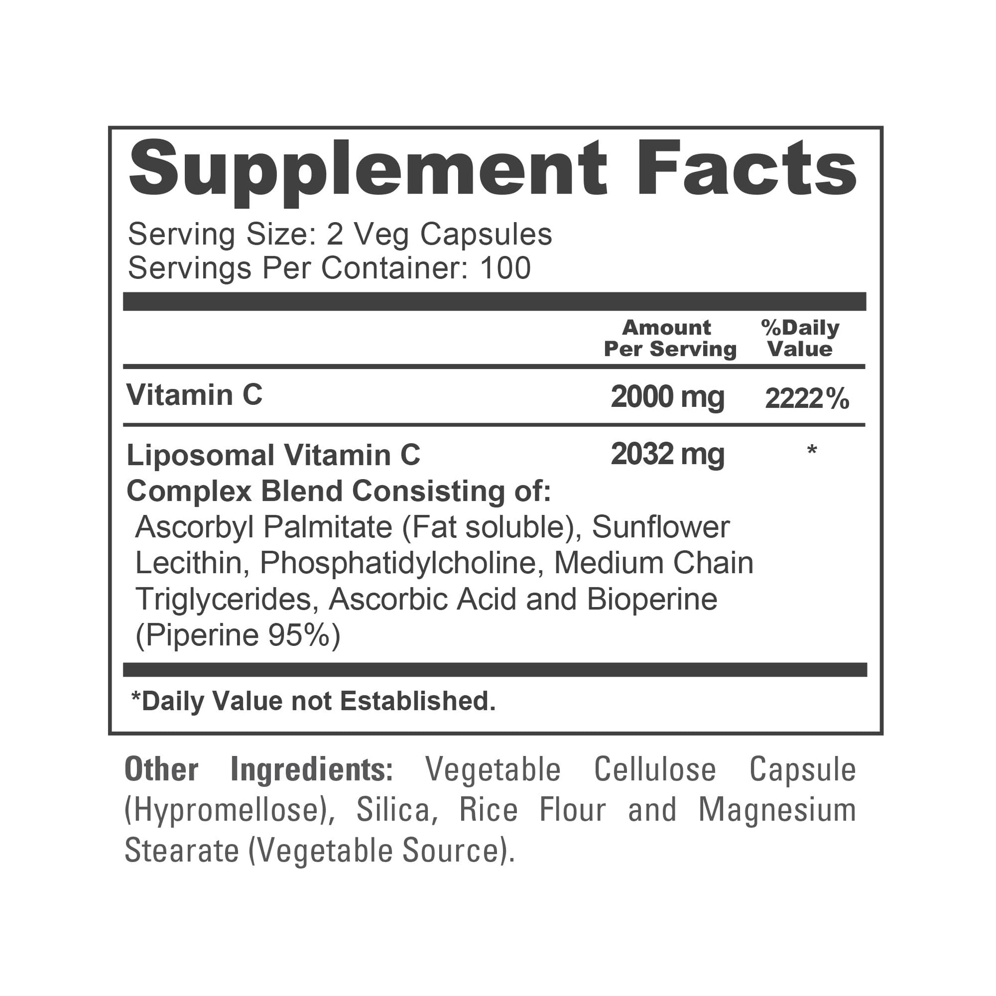 NusaPure Liposomal Vitamin C 2032mg - 200 Veggie Vegan Capsules, BioPerine - High Absorption Ascorbic Acid - Maple Wellness Supplements