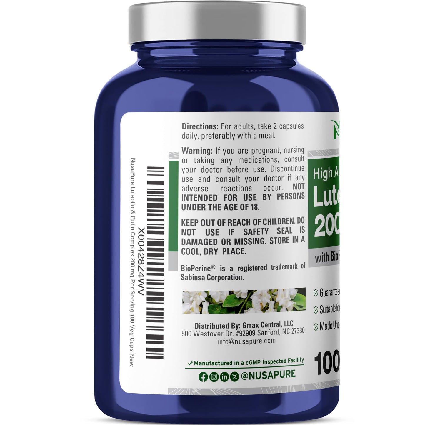 NusaPure Luteolin Complex with Rutin 200 mg | 100 Capsules | Vegetarian, Non-GMO & Vegan Flavonoid Formula - Maple Wellness Supplements