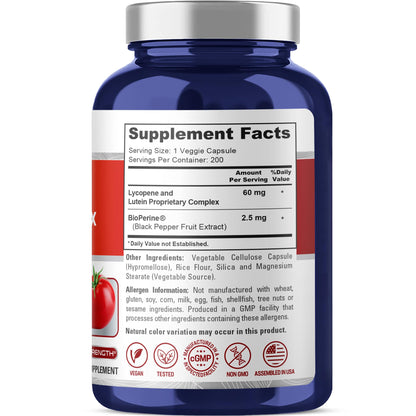 NusaPure Lycopene & Lutein Complex 60mg per Caps, 200 Veggie Capsules (Non-GMO, Vegan) - Maple Wellness Supplements