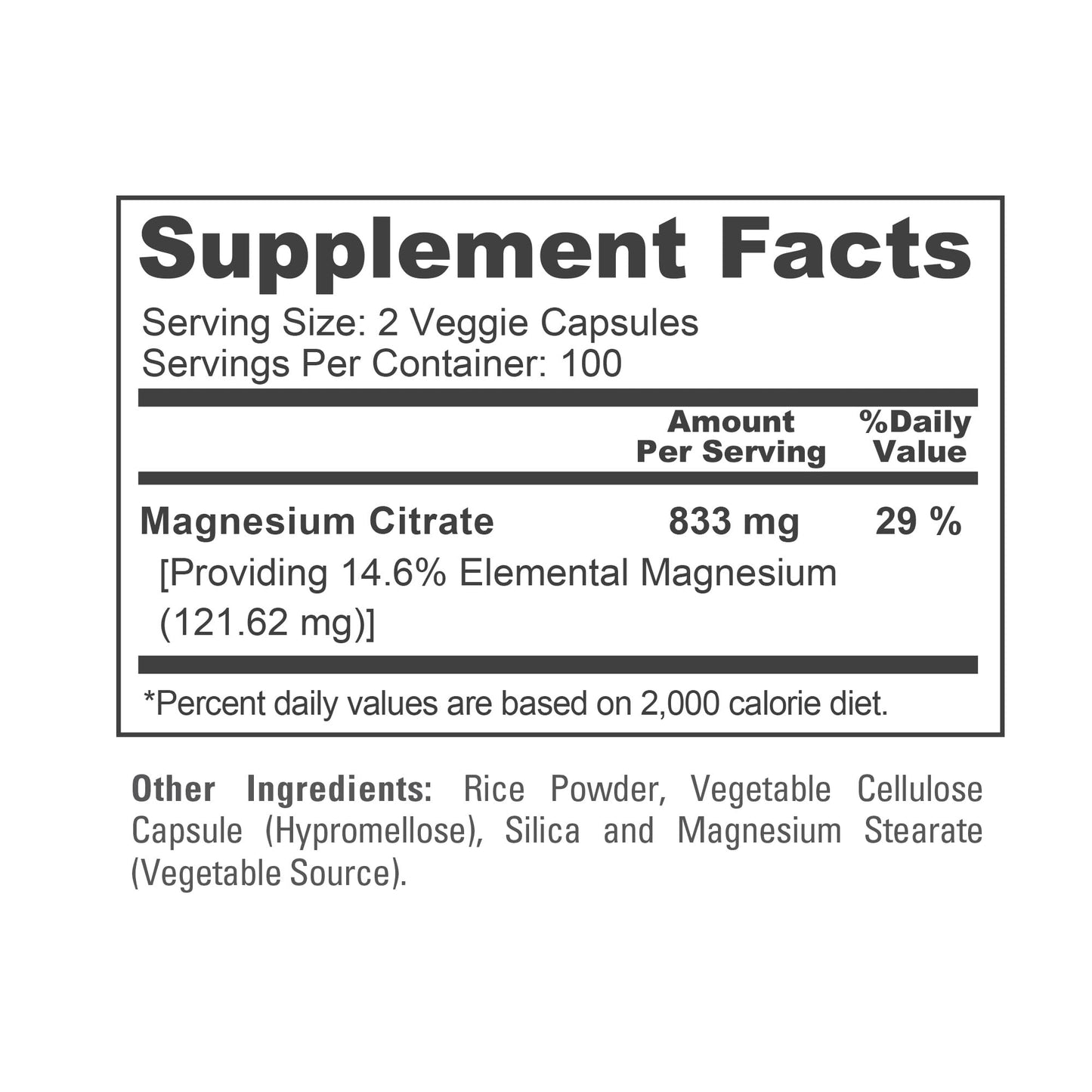NusaPure Magnesium Citrate 833mg - 200 Veggie Capsules (Vegetarian, Non-GMO, Vegan) - Maple Wellness Supplements