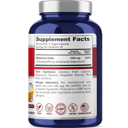 NusaPure Magnesium Oxide 1,000mg per Serving 180 Veggie Caps (Non-GMO, Vegan) - Maple Wellness Supplements