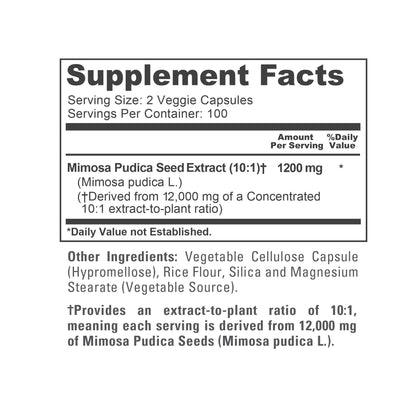 NusaPure Mimosa Pudica Seed 10:1 Extract, 1200 mg Equivalent to 12,000 mg 200 Veg Capsules (Non-GMO, Vegan) - Maple Wellness Supplements