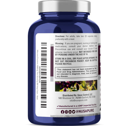 NusaPure Mucuna Pruriens 1000mg 200 Veggie Caps (Non-GMO, 100% Vegetarian, Vegan) - Maple Wellness Supplements
