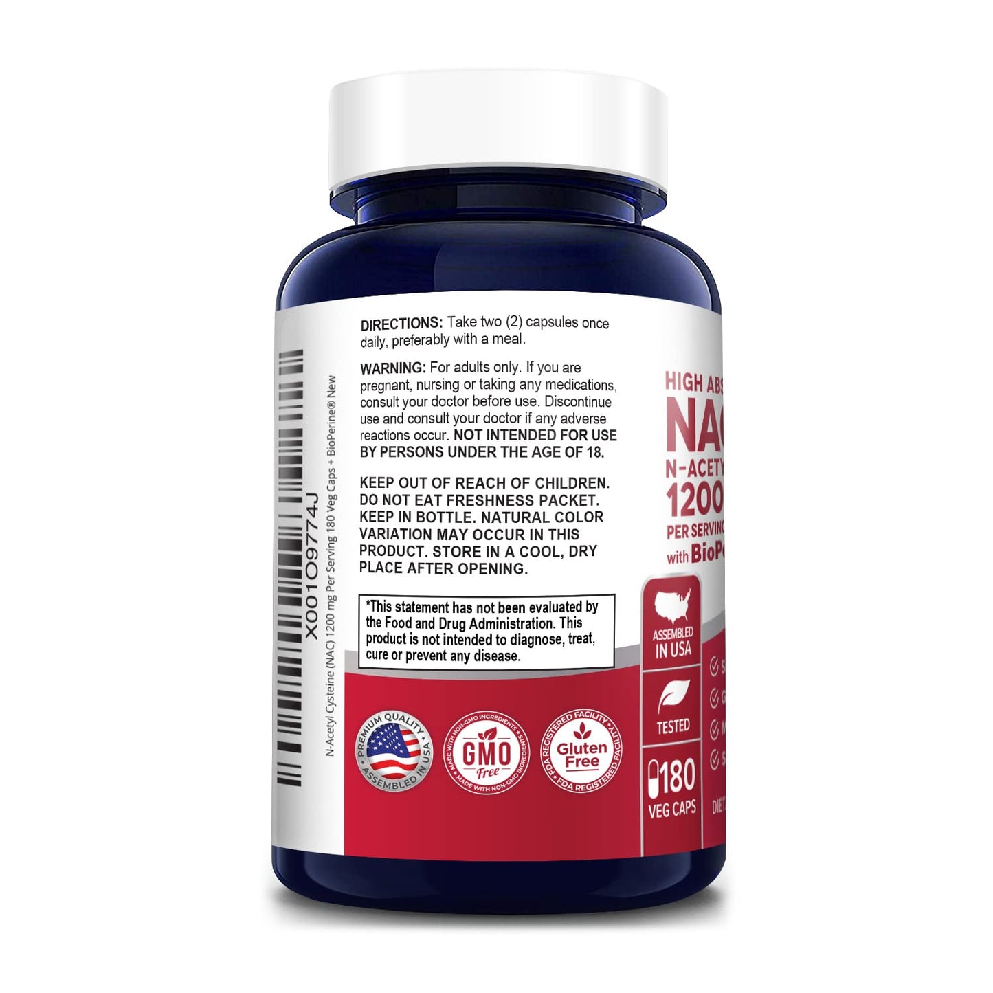 NusaPure N-Acetyl Cysteine (NAC) 1200mg 180 Veggie Caps (Vegetarian, Non-GMO, Gluten Free) Bioperine - Maple Wellness Supplements