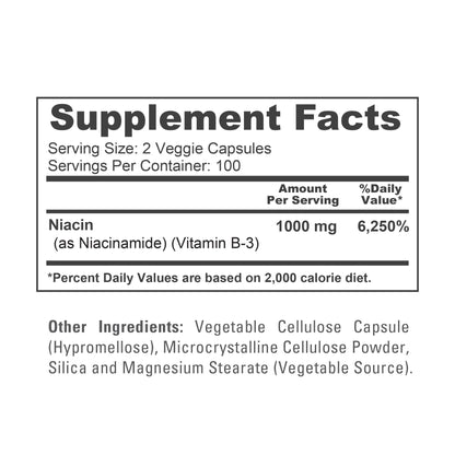 NusaPure Niacinamide 1000mg 200 Veggie Capsules (Non-GMO, Vegan) Flush Free - Maple Wellness Supplements