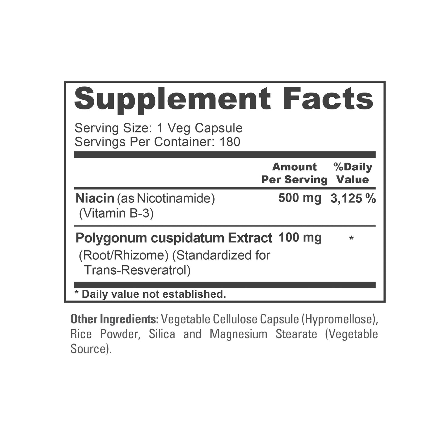 NusaPure Nicotinamide with Resveratrol (Vitamin B-3) 500 mg - 180 Vegetarian Caps (Non-GMO & Vegan) - Maple Wellness Supplements