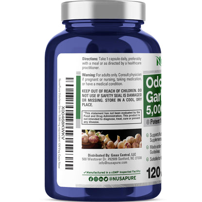 NusaPure Odorless Garlic 100:1 Extract, 50 mg Equivalent to 5000mg Capsule | 120 Veggie Caps | High Potency | Herbal Supplement | Non-GMO | Vegan - Maple Wellness Supplements