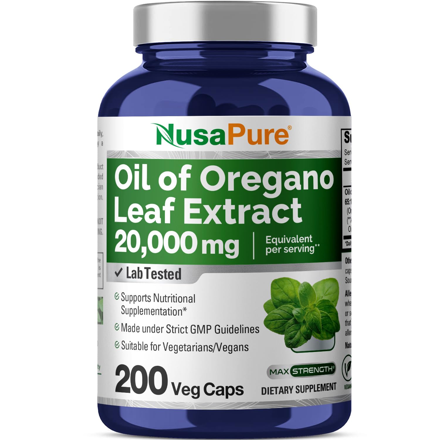 NusaPure Oregano Oil Extract 20000mg | 200 Veggie Powder Capsules | Naturally Occurring Carvacrol | Non-GMO and Vegan Extract 65:1 - Maple Wellness Supplements