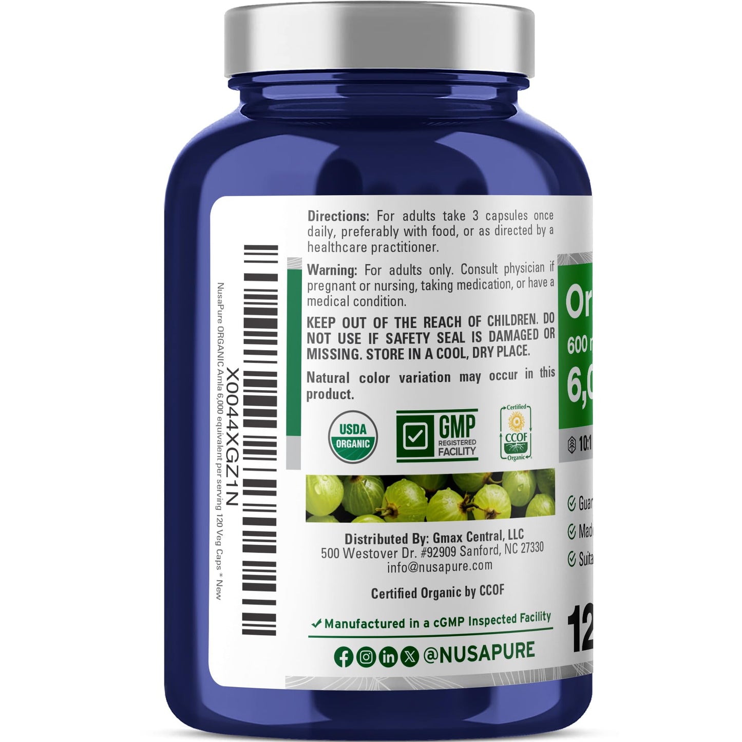NusaPure Organic Amla Capsules 10:1 Extract, 600 mg Equivalent to 6,000mg | 120 Count | Amalaki Fruit | USDA, Vegan, Non-GMO Supplement - Maple Wellness Supplements