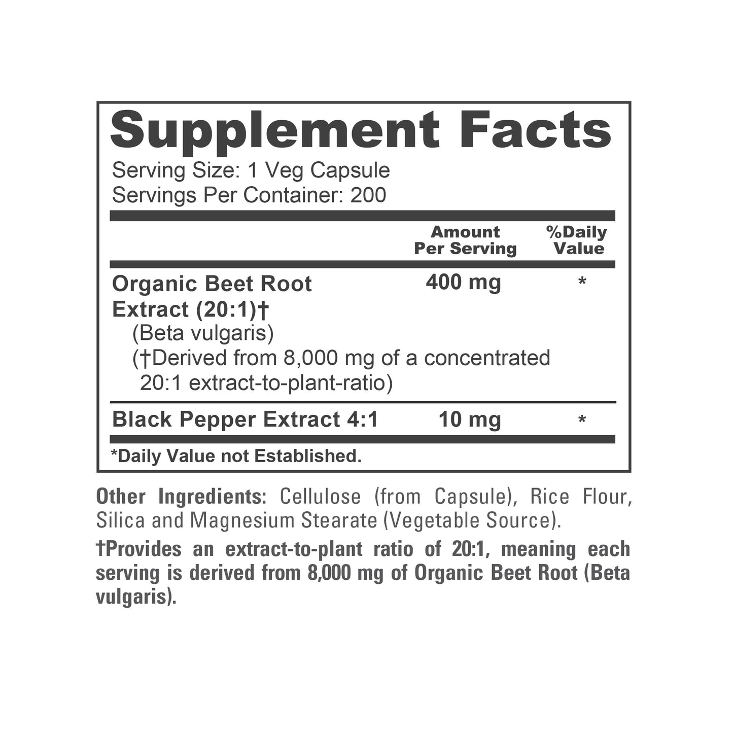 NusaPure Organic Beet Root 20:1 Extract, 400 mg Equivalent to 8,000 mg - Black Pepper 4:1 Extract, 10 mg - 200 Veggie caps (Vegan, Non-GMO) - Maple Wellness Supplements