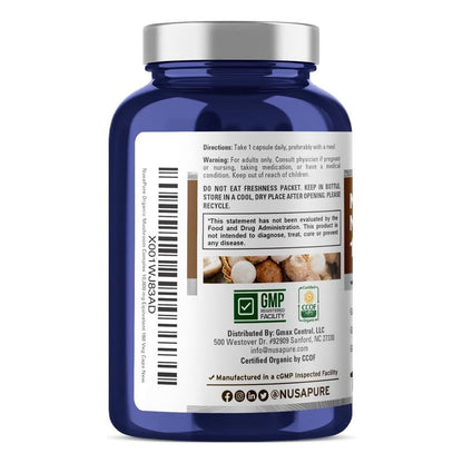 NusaPure Organic Mushroom Complex 10,000mg per Capsule, 180 Veggie Caps, Non-GMO, Enoki, Turkey Tail, Reishi, Chaga, Maitake - Maple Wellness Supplements