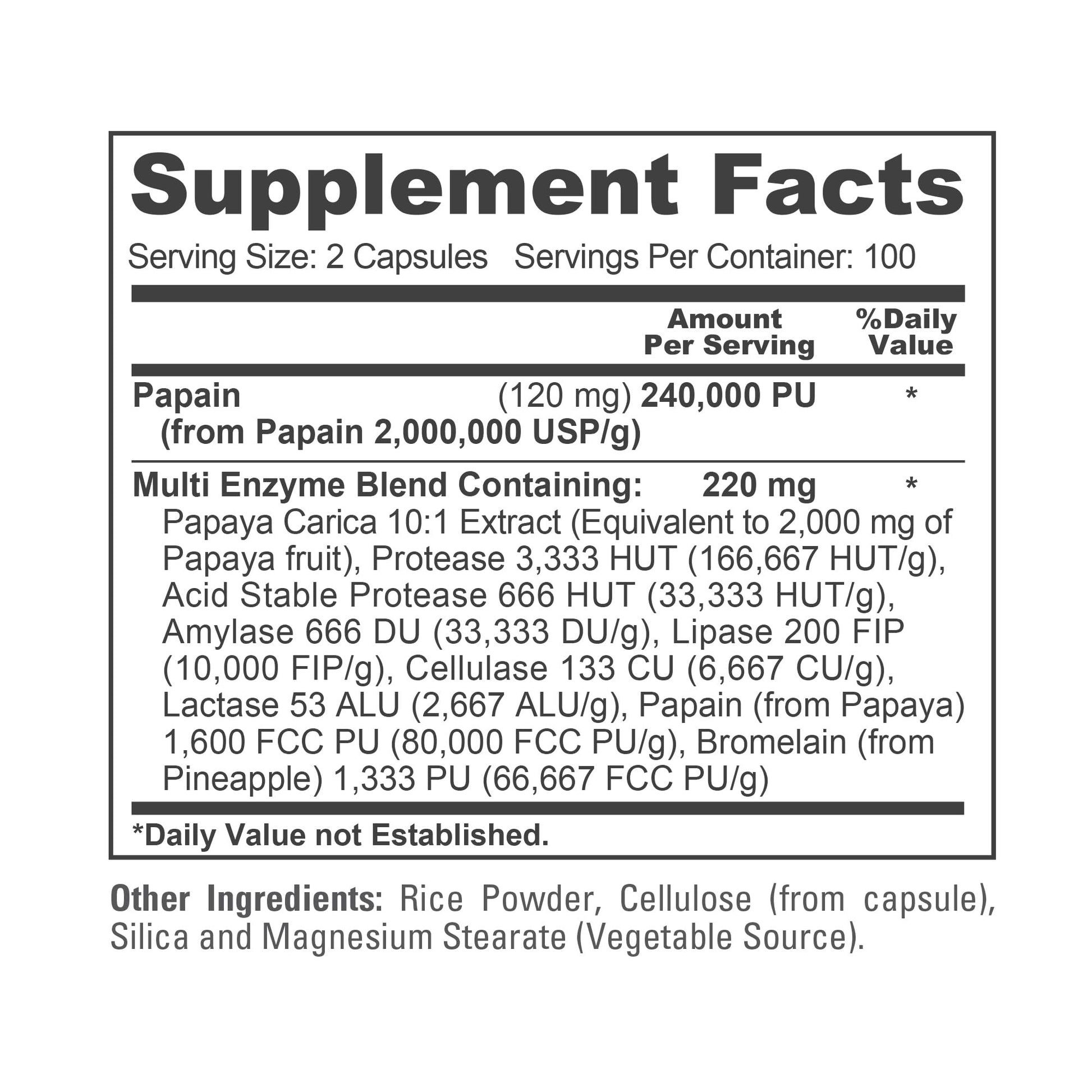 NusaPure Papaya Papain Enzyme Complex 240,000 PU - 200 Veggie Caps - Suitable for Vegetarian, Vegan Non-GMO - Maple Wellness Supplements