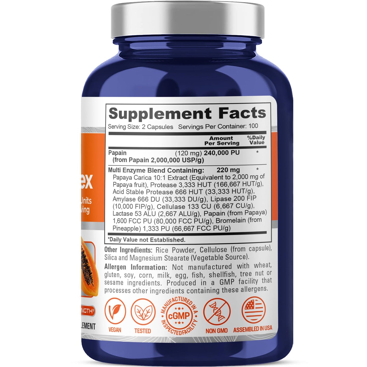 NusaPure Papaya Papain Enzyme Complex 240,000 PU - 200 Veggie Caps - Suitable for Vegetarian, Vegan Non-GMO - Maple Wellness Supplements