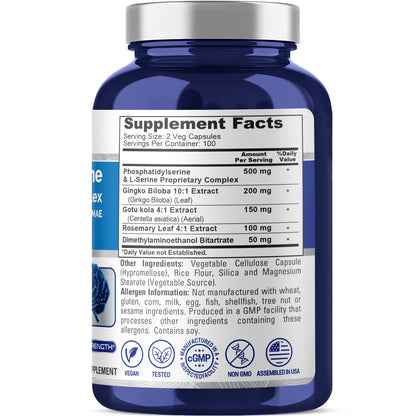 NusaPure Phosphatidylserine Memory Ultimate Complex 1000mg 200 Vegetarian Caps (Vegan, Non-GMO) - Maple Wellness Supplements