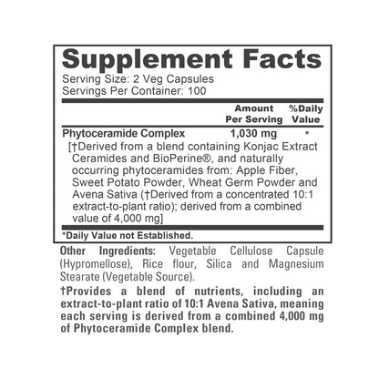 NusaPure Phytoceramide Complex 10:1 Extract, 1030 mg Equivalent to 4000 mg 200 Veggie Capsules (Non-GMO) Bioperine - Maple Wellness Supplements