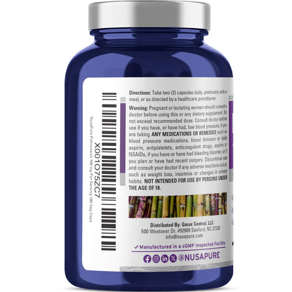 NusaPure Policosanol 100mg 180 Veggie Capsules (Vegan, Non-GMO) - Maple Wellness Supplements