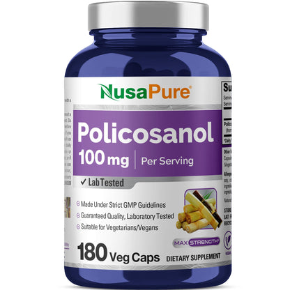 NusaPure Policosanol 100mg 180 Veggie Capsules (Vegan, Non-GMO) - Maple Wellness Supplements