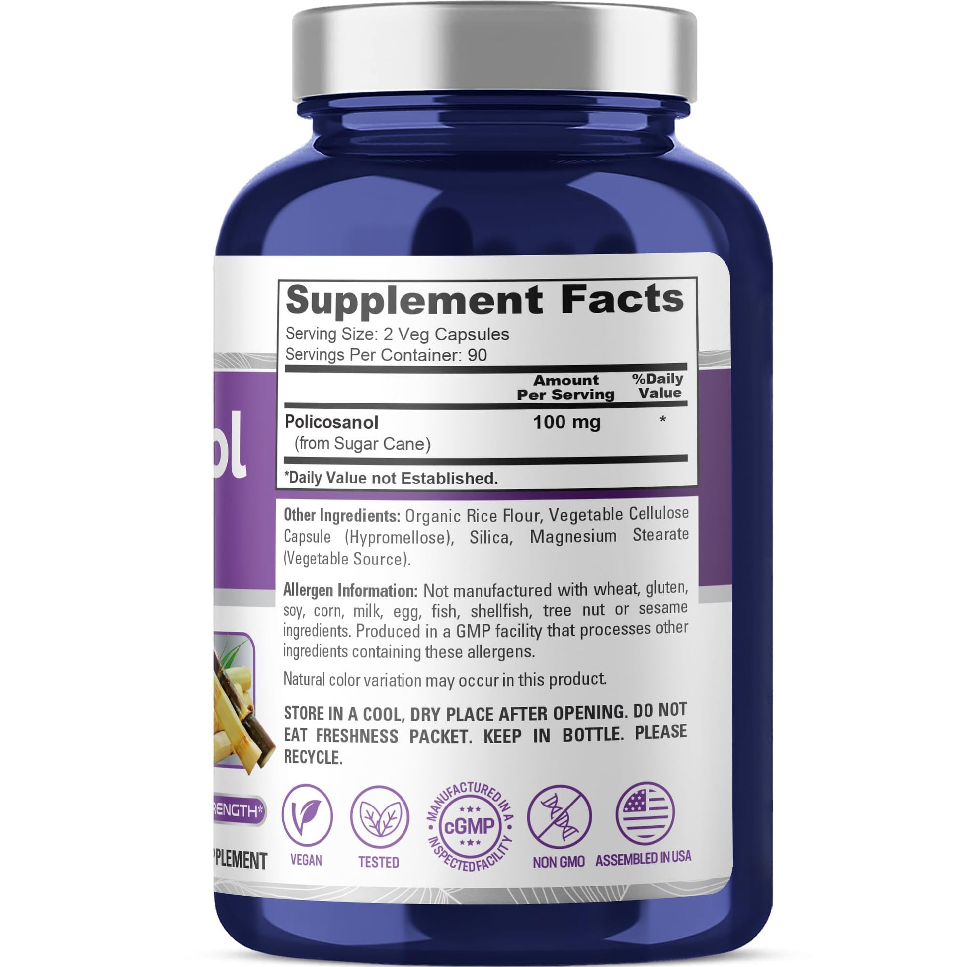 NusaPure Policosanol 100mg 180 Veggie Capsules (Vegan, Non-GMO) - Maple Wellness Supplements