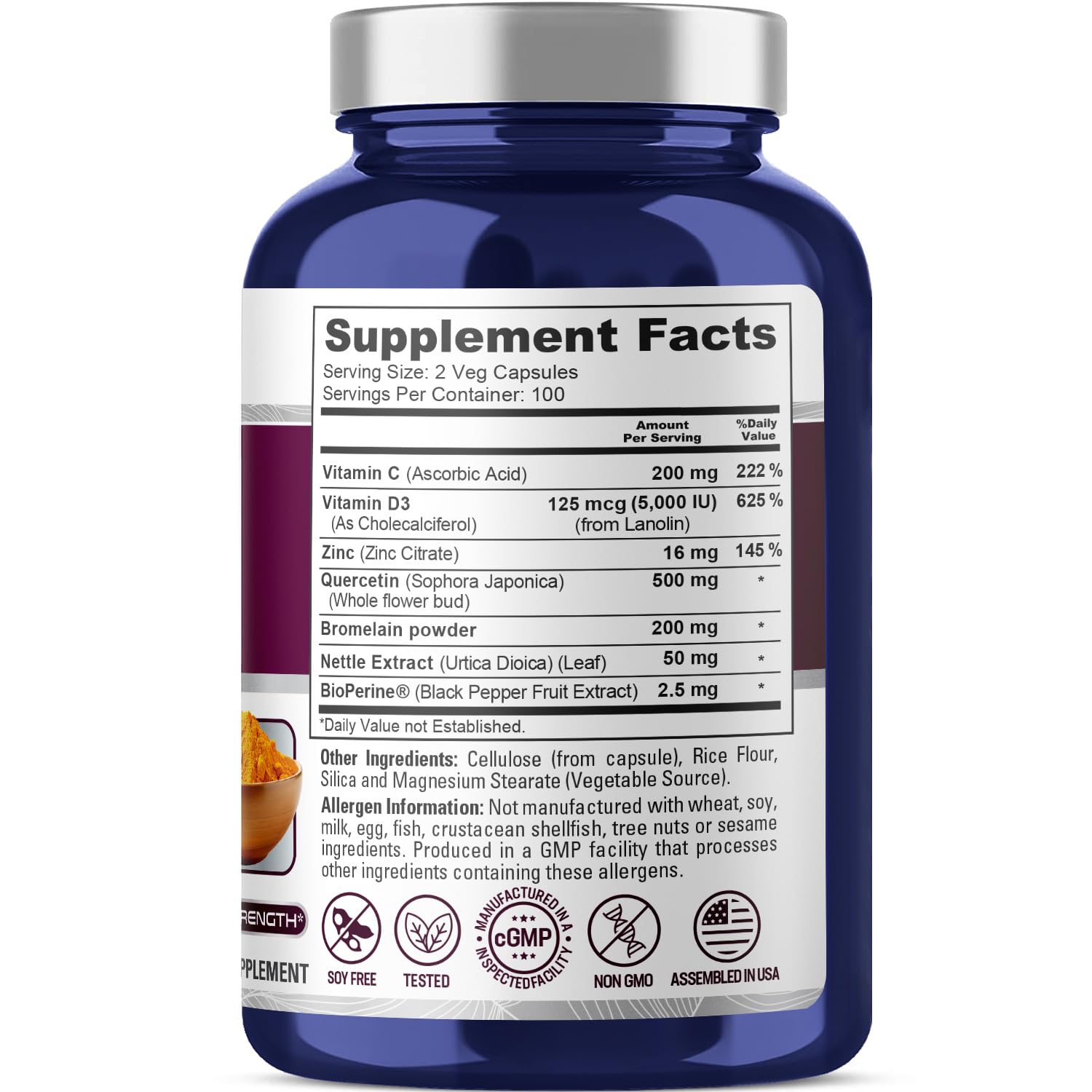NusaPure Quercetin Complex: Bromelain, Vitamin C, Vitamin D3, Stinging Nettle, Zinc | 200 Veggie Caps (Non-GMO, Bioperine) - Maple Wellness Supplements