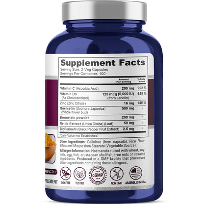 NusaPure Quercetin Complex: Bromelain, Vitamin C, Vitamin D3, Stinging Nettle, Zinc | 200 Veggie Caps (Non-GMO, Bioperine) - Maple Wellness Supplements