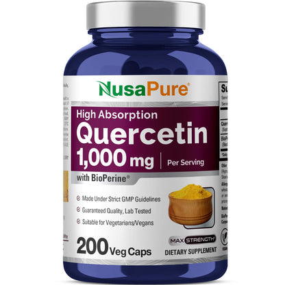 NusaPure Quercetin - Suitable for Vegetarian/Vegan, Non - GMO - 1000 mg - 200 Capsules - Maple Wellness Supplements