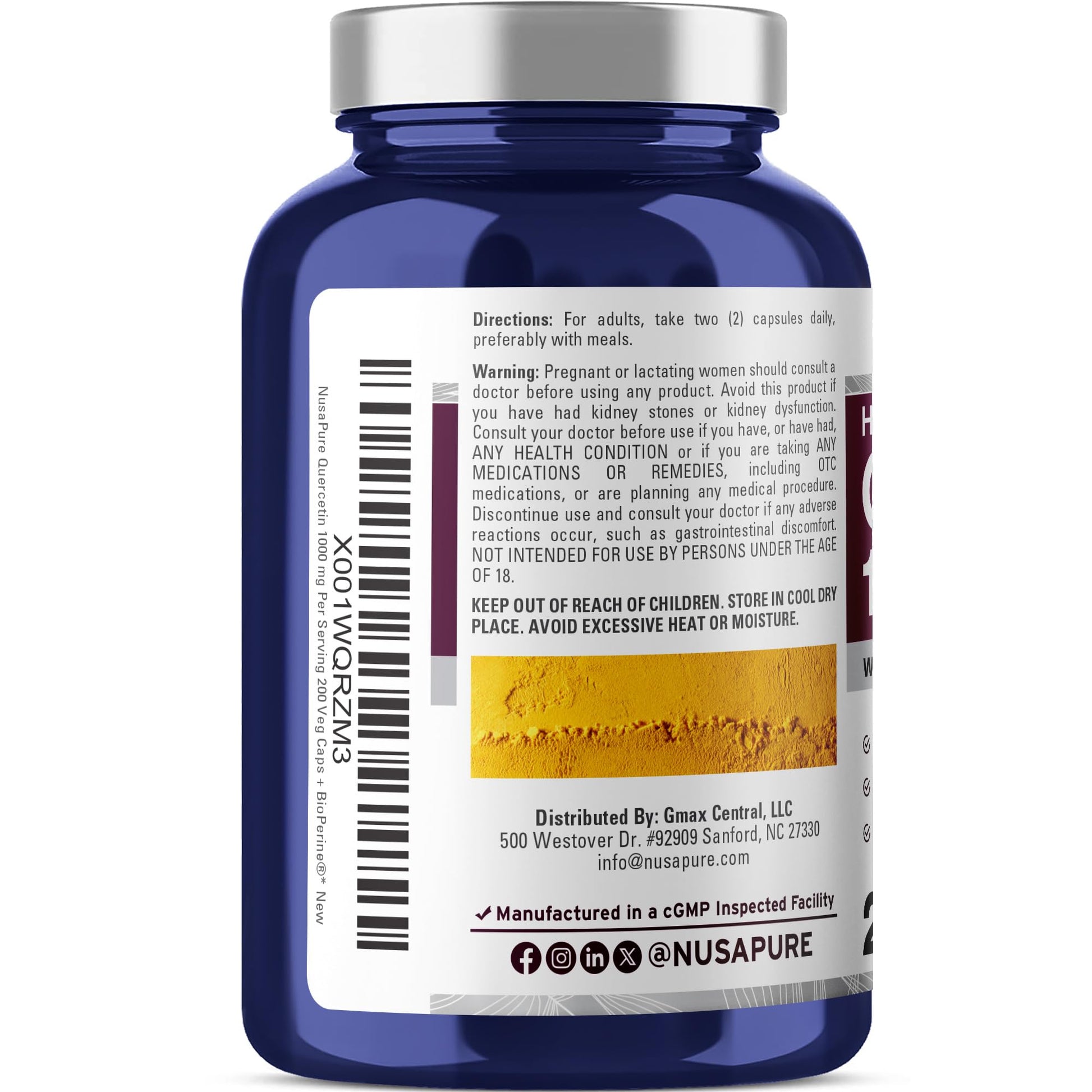 NusaPure Quercetin - Suitable for Vegetarian/Vegan, Non - GMO - 1000 mg - 200 Capsules - Maple Wellness Supplements